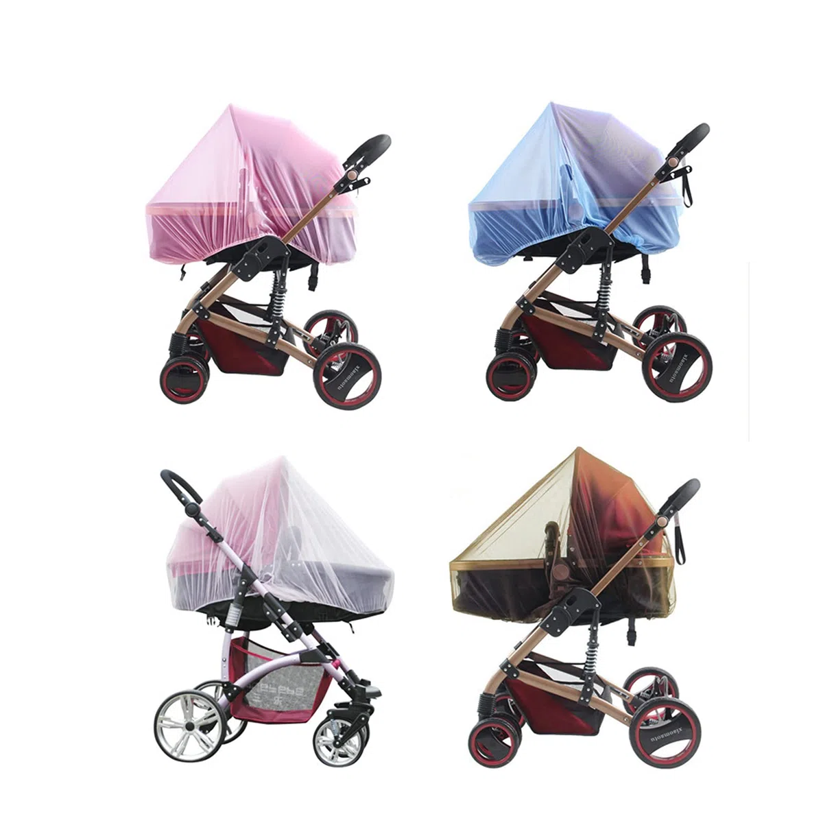 Lot de 4 moustiquaires pour poussettes, paniers, berceaux, berceaux et chapeaux, berceaux, berceaux, berceaux (blanc, bleu, moustique et rose)