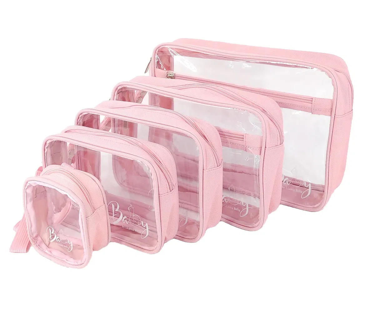 Lot de 5 sacs à langer transparents avec sangles et étui pour tétine - Rose